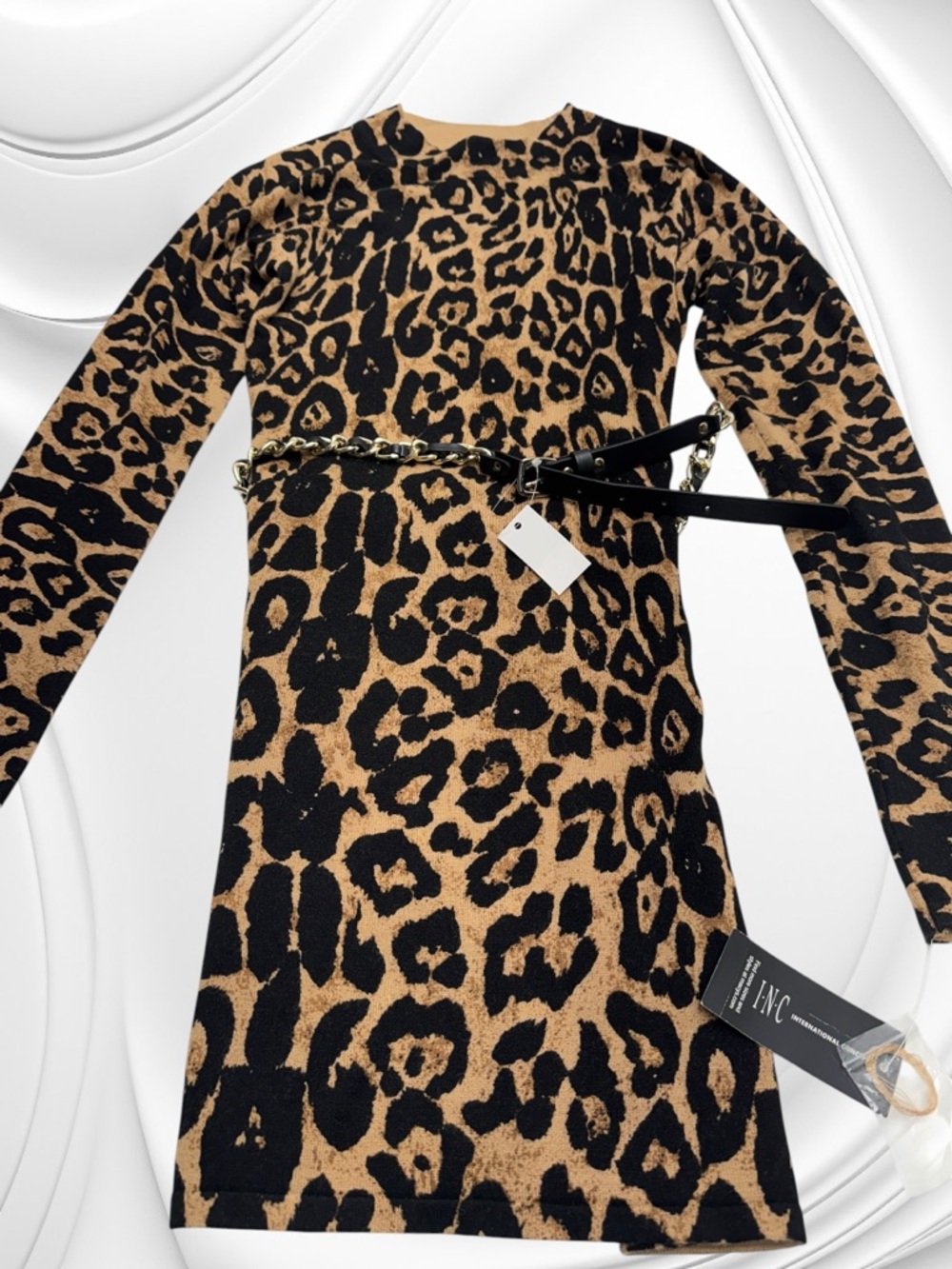 INC Women’s Small Leopard Long Sleeve Mini Dress - Picture 2 of 5